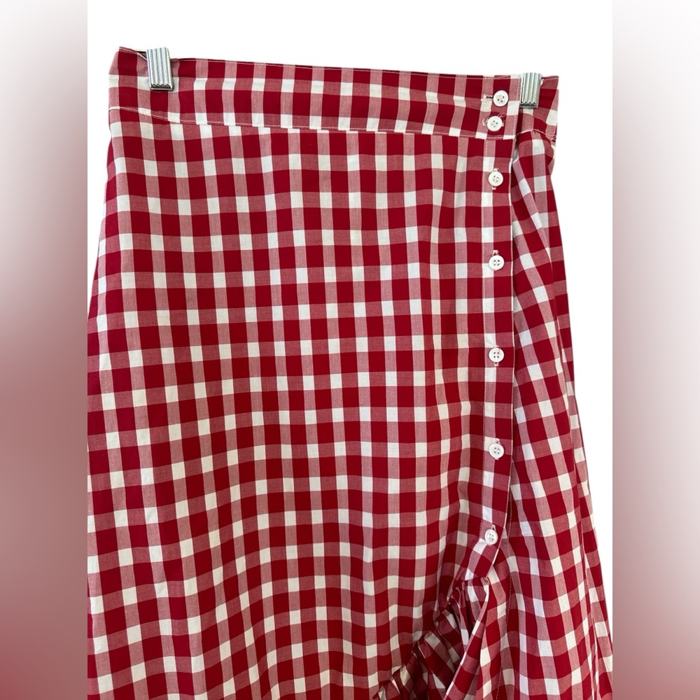 ZARA Red Gingham Ruffle Midi Skirt - Picture 7 of 13